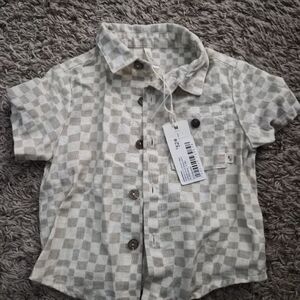 Rylee + Cru Checkered Button Down Shirt - Cream and Gray